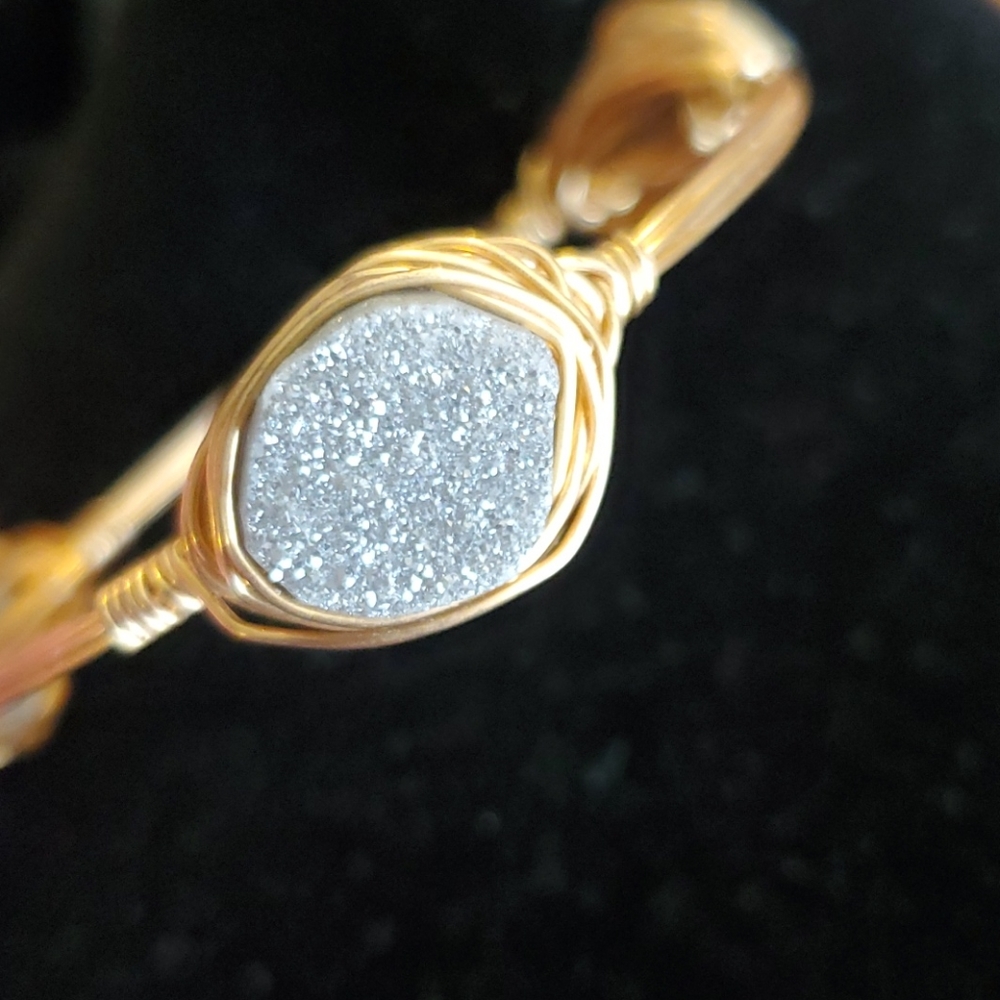 Goldtone druzy wire wrapped one of a kind bracelet